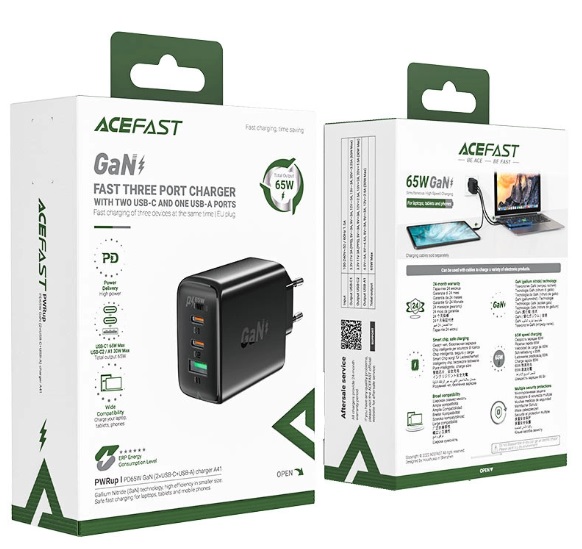 ראש מטען Acefast A41 PD65W GaN (2*USB-C+USB-A) charger