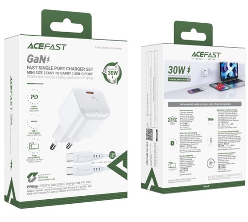 Acefast A77 mini PD30W GaN single USB-C charger set C TO C