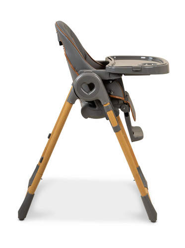 כסא אוכל לילדים דגם woody בריפוד דמוי עור ומסגרת דמוי עץ ומצבי שכיבה וגובה - אפור עץ