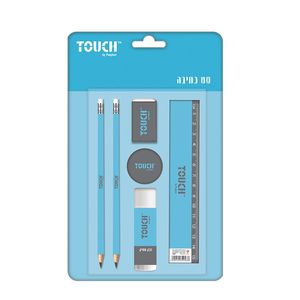 מארז תלמיד עם 6 אביזרים עפרונות, מחק, סרגל ועוד - כחול