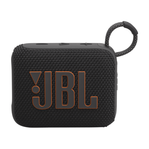 מונה ראשית של רמקול ה-JBL Go 4 בצבע שחור, מציג את הרמקול בזווית מקדימה.