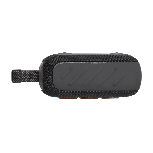קריב של רמקול ה-JBL Go 4 בצבע שחור, המציג את הכפתורים העליונים לשליטה בווליום והפעלה.