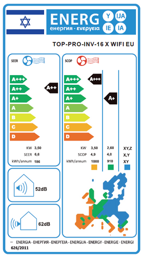 ‏מזגן עילי Top Pro Inv 16X Wifi EU שנת 2025 Tornado ‏1.25 ‏כ