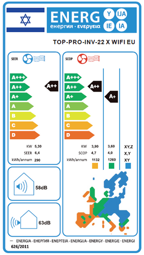 ‏מזגן עילי Top Pro Inv 22X Wifi EU שנת 2024 Tornado ‏2 ‏כ