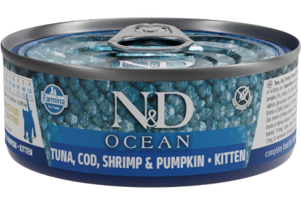 N&D COD, SHRIMP & PUMPKIN STEW - KITTEN Ocean feline - מזון רטוב לגורי חתולים בקלה,שרימפס ודלעת 70 גרם מבצע 10% הנחה בקניית 10 יח