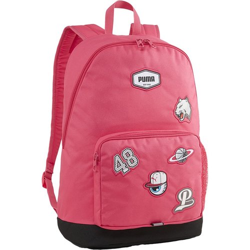 תיק גב עם תא גדול, תא קדמי קטן ותא צד לבקבוק, מתאים גם ללפטופ - טלאים ורוד