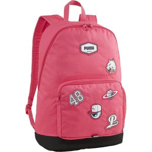 תיק גב עם תא גדול, תא קדמי קטן ותא צד לבקבוק, מתאים גם ללפטופ - טלאים ורוד