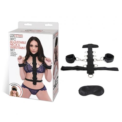 רתמה לצוואר עם אזיקי ידיים מבד איכותיים   Lux Fetish 