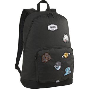 תיק גב עם תא גדול, תא קדמי קטן ותא צד לבקבוק, מתאים גם ללפטופ - טלאים שחור