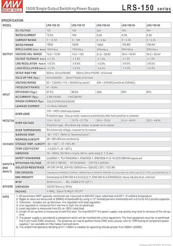 ספק כוח ממתג MEANWELL בזיווד מתכת  LRS-150-12 12VDC 12.5A