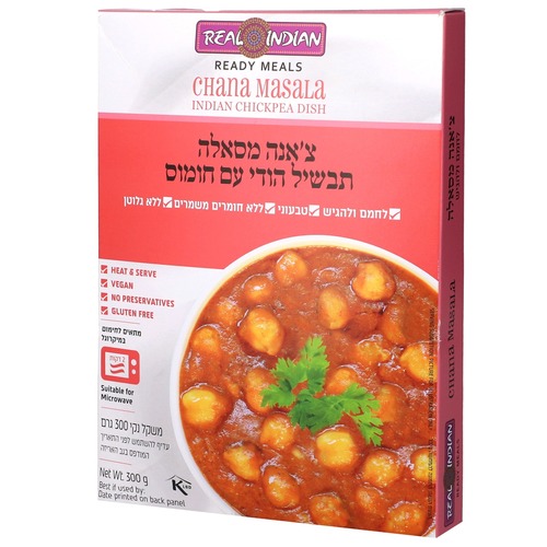 Real Indian - ריל אינדיאן תבשיל הודי עם חומוס צ'אנה מסאלה 300 גרם (כשר, טבעוני, ללא גלוטן) 