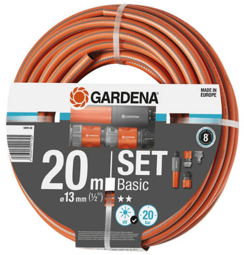 צינור גן אורך 20 מטר X קוטר "1/2 + אביזרים GARDENA