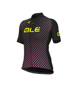 חולצת רכיבה קצר לרכיבת אופניים לנשים  ALE PRIME LADY MESH JERSEY שחור-ורוד  אריג דקיק טכני ואלסטי ומאווררת שרוולים ארגונומיים עד מעל למרפק