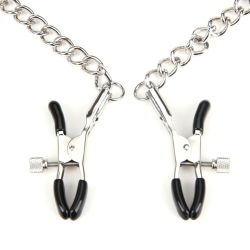 גאג בול קינקי שחור בד סקוץ עם מצבטי פטמות Lux Fetish - Breathable Ball Gag With Nipple Chain