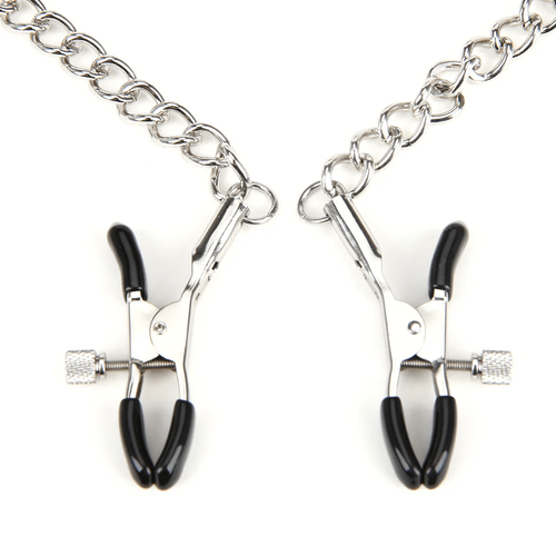גאג בול קינקי שחור בד סקוץ עם מצבטי פטמות Lux Fetish - Breathable Ball Gag With Nipple Chain