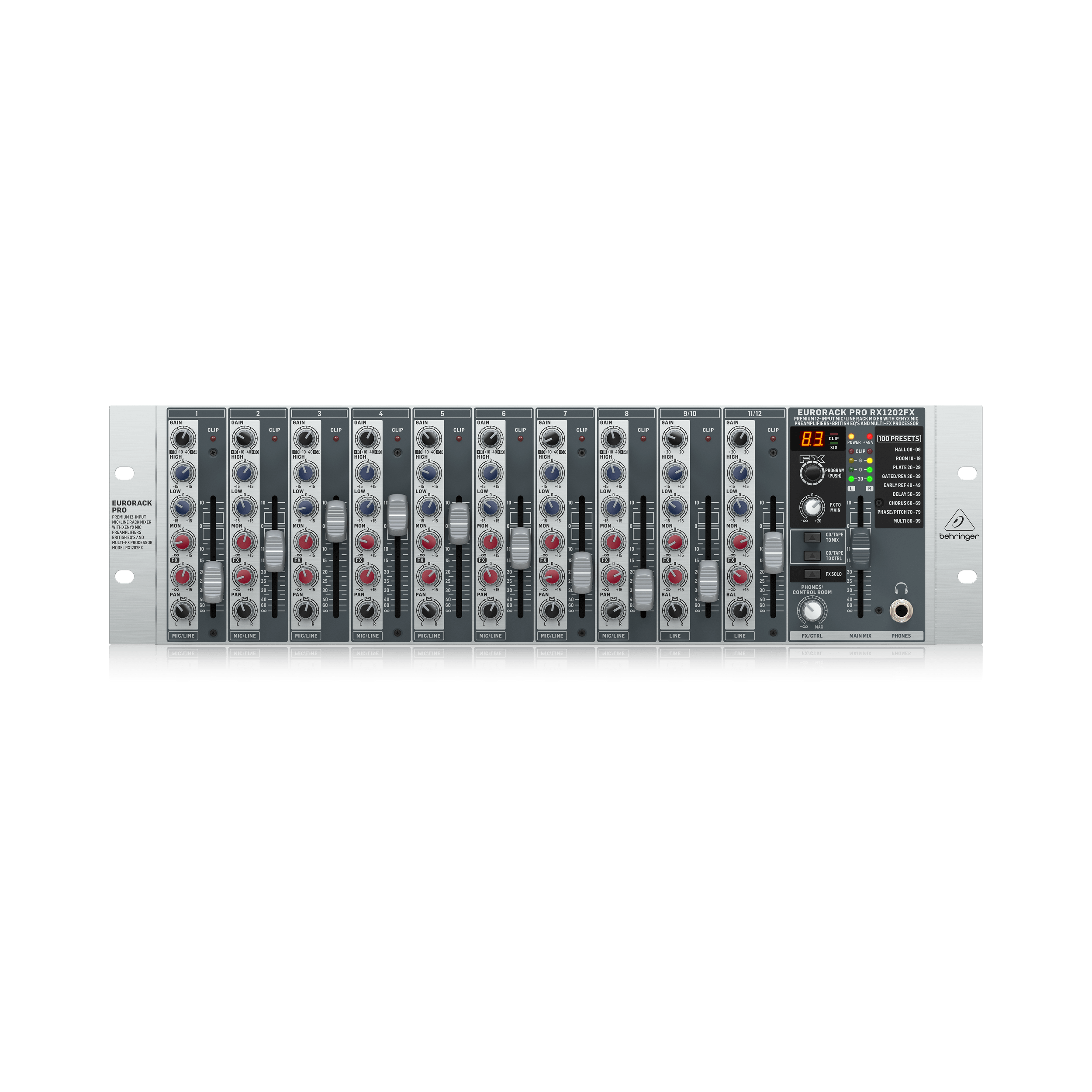 מיקסר 12 ערוצים ל- 3U RACK, אפקט, BEHRINGER RX1202FX