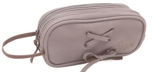 קלמר שני תאים - דמוי עור שרוך אפור