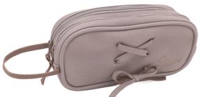 קלמר שני תאים - דמוי עור שרוך אפור