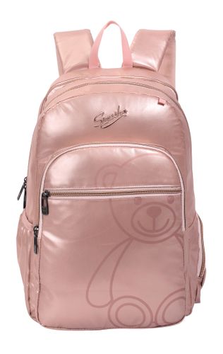 תיק גב אפנתי לנוער עם גב קשיח אורטופדי, ארבע תאי חלוקה, שני תאי צד ותא נגד גניבות - רוז גולד ודובי רוז גולד