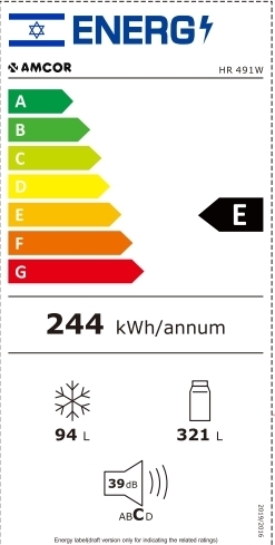 מקרר מקפיא עליון - 480 ליטר כולל פונקציית שבת Amcor אמקור HR491W  לבן