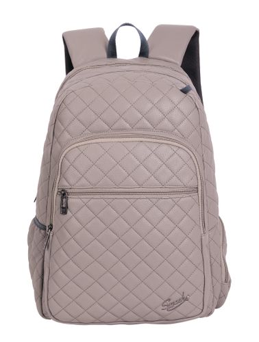 תיק גב אפנתי לנוער עם גב קשיח אורטופדי, ארבע תאי חלוקה, שני תאי צד ותא נגד גניבות - אפור דמוי עור משבצות