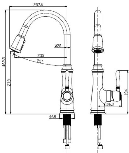 ברז נשלף ענתיק למטבח ניקל ורד 1218