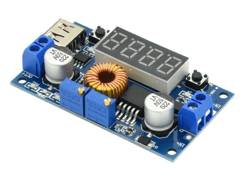 מודול מוריד מתח עם תצוגה עד DC-DC 75W  5A לטעינת סוללות Li-ion