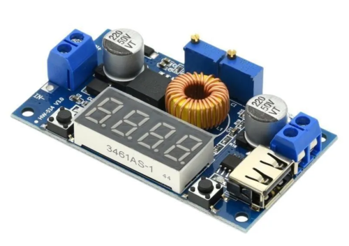 מודול מוריד מתח עם תצוגה עד DC-DC 75W  5A לטעינת סוללות Li-ion