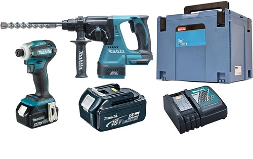 סט אימפקט DTD172 ופטישון DHR242 + סוללות 5A מבית Makita