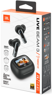 אוזניות אלחוטיות שחורות עם מארז חכם JBL Live Beam 3 TWS ANC