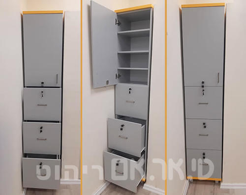 ארון מגירות מותאם לנישה וכולל נעילה