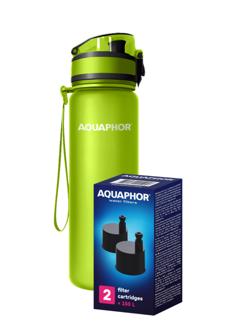 בקבוק סינון 500 מ"ל לימון + זוג סננים - Aquaphor City