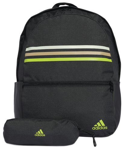 תיק גב Adidas דגם קלאסיק - שחור פסים ירוקים עם קלמר