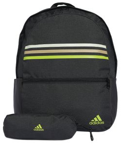 תיק גב Adidas דגם קלאסיק - שחור פסים ירוקים עם קלמר