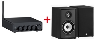 מגבר קומפקטי עם Bluetooth ויציאה לסאב וופר מבית Fosi Audio+ זוג רמקולים מדפיים מבית TRIANGLE דגם BR02