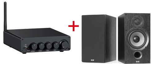 מגבר קומפקטי עם Bluetooth ויציאה לסאב וופר מבית Fossi audio + זוג רמקולים מדפיים מבית Elac דגם DB6.2 
