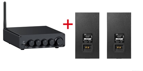 מגבר קומפקטי עם Bluetooth ויציאה לסאב וופר מבית Fossi audio + זוג רמקולים מדפיים מבית Elac דגם DB6.2 
