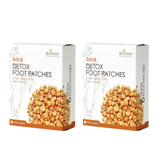 מארז עשרים וארבע | גולד דיטוקס פווט פאטצ'ס | Gold DETOX FOOT PATCHES | פדים לניקוי רעלים | מהדורת הזהב | 100% אורגני | מכיל תערובת של צמחים ביו גרין | Bio Green