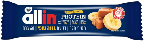 חטיף חלבון בטעם בננה טופי | 18 גרם חלבון | מכיל 60 גרם | אול-אין | ALLIN