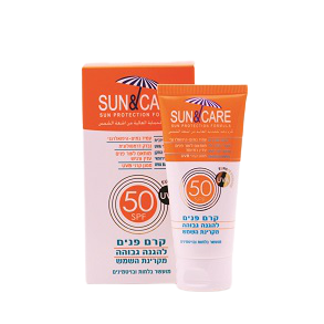 קרם פנים להגנה גבוהה מקרינת השמש SPF50 - מכיל 60 מ"ל | מועשר בלחות וויטמינים |  Sun & Care