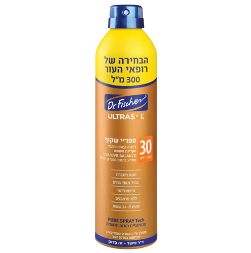אולטרסול | ספריי שקוף להגנה מהשמש 30SPF | מכיל 300 מ"ל |  ד"ר פישר | Dr. Fischer