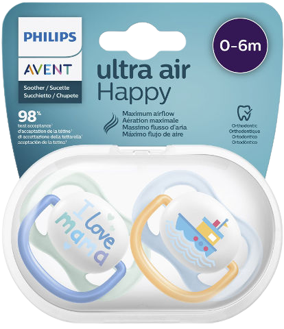 זוג מוצצים אבנט אולטרה אייר הפי AVENT Ultra air happy | לגילאים 0-6 חודשים |