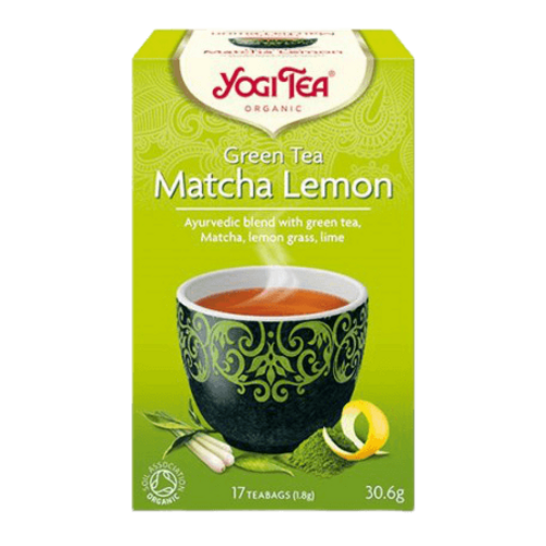 תה עם צמחים להכנת משקה בחליטה אורגנית | MATCHA LEMON GREEN TEA | תה ירוק מאצ'ה לימון | מכיל 17 שקיקים | YOGI TEA