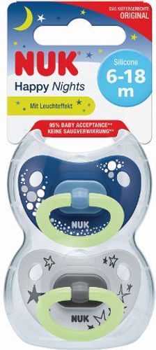 זוג מוצצי סיגנטור נייט NUK Signature Night | סיליקון 6-18 חודשים | עם אפקט זוהר בחושך | נוק | NUK