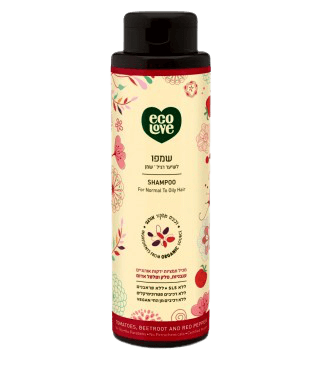 שמפו לשיער רגיל עד שמן | עגבניות, סלק ופלפל אדום | מכיל 500 מ"ל |  אקולאב | EcoLove