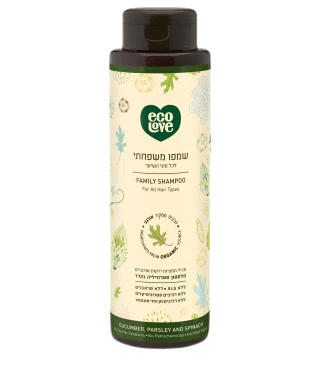 שמפו משפחתי לכל סוגי השיער | מכיל 500 מ"ל | מכיל תמציות אורגניות של מלפפון |  אקולאב | EcoLove
