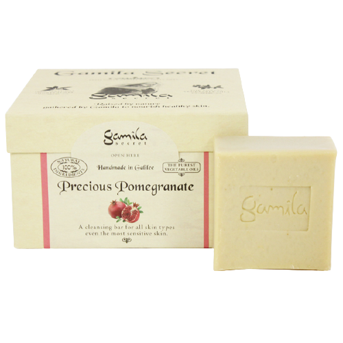 סבון | סבתא ג'מילה | רימון | 115גרם | מכיל 6 שמנים צמחיים טהורים | 15 צמחי מרפא | מיועדים לכל סוגי העור | סבתא ג'מילה | Grandma Jamila
