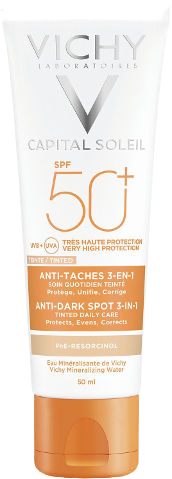 קרם הגנה לפנים עם גוון | 3 ב-1 | SPF50 | מכיל 50 מ"ל | מסייע במניעת כתמים כהים | וישי | Vichy