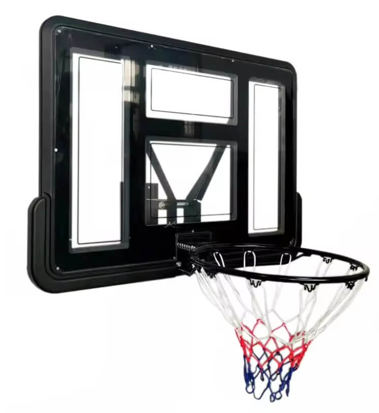 לוח כדורסל שקוף מקצועי 110/75 ס"מ עם הרחקה מהקיר DUNK M007
