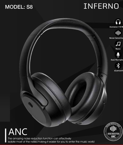  אוזניות אלחוטיות כולל ביטול רעשים אקטיביINFERNO Headset Wireless S8 Pro With ANC